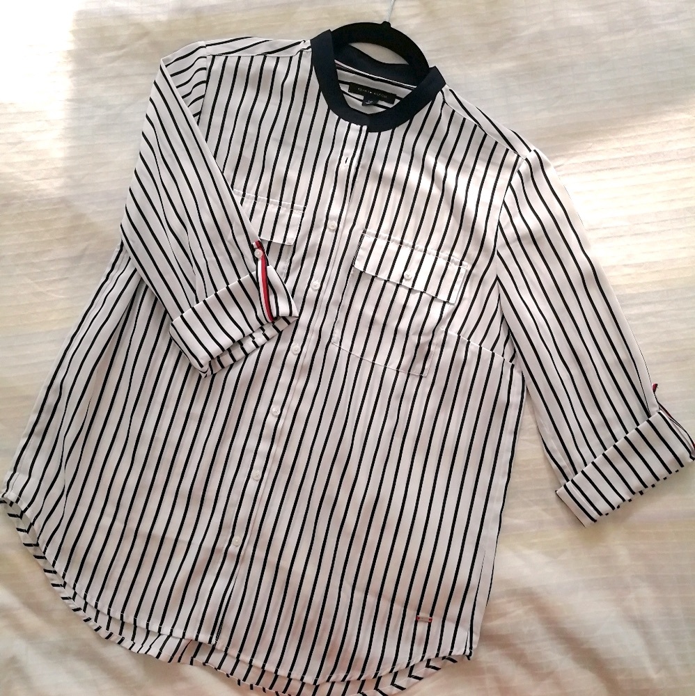 Tommy Hilfiger Icon Striped Mandarin Collar Blouse